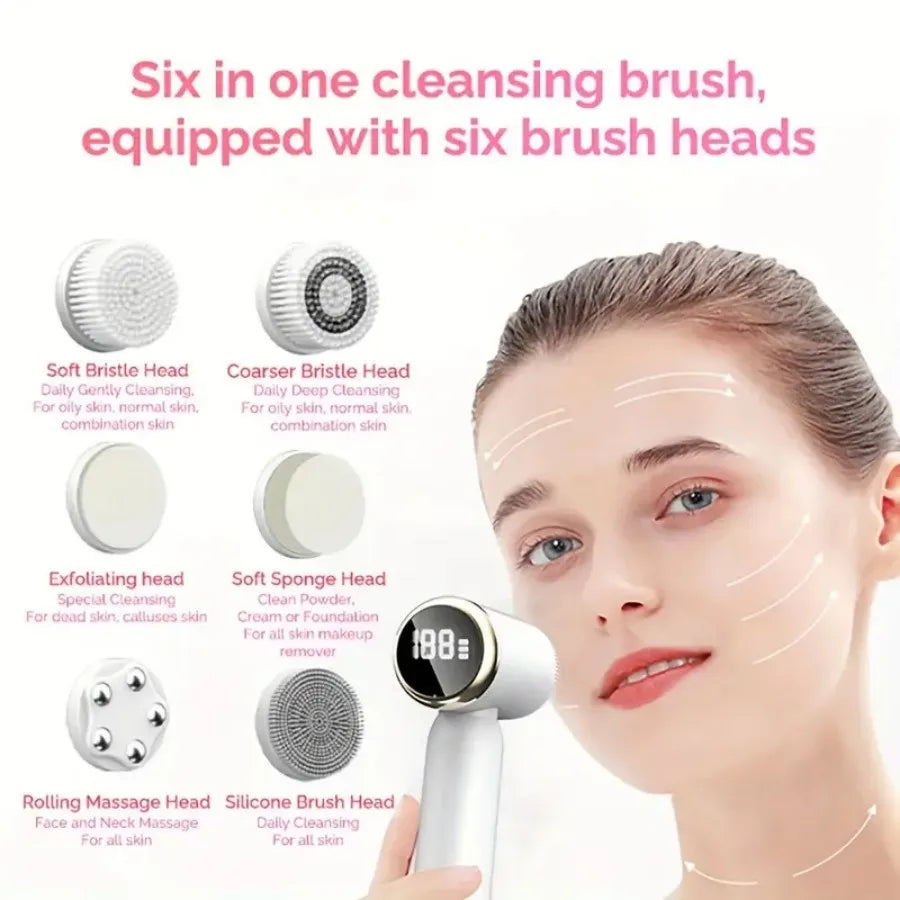 6-in-1 Ultrasonic Electric Face Cleansing Brush